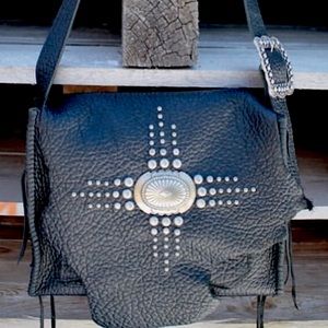 Black pebbled leather western purse